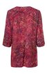 Langes Damenoberteil in dunkelrot mit buntem abstraktem Muster, langärmlig, runder Ausschnitt, gerade geschnitten