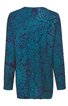 Langärmliges Oberteil in petrolblau mit dunkelblauem Paisley-Muster, Rundhalsausschnitt, gerade geschnitten, ohne sichtbare Verschlüsse