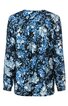 Damenbluse dunkelblau mit hellblauem und weißem Blumenmuster, langärmlig, Rundhalsausschnitt, lockere Passform