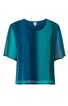 Tealblaues Damenoberteil, kurzärmelig, rundhals, gerade geschnitten, transparentes Design, ohne Muster