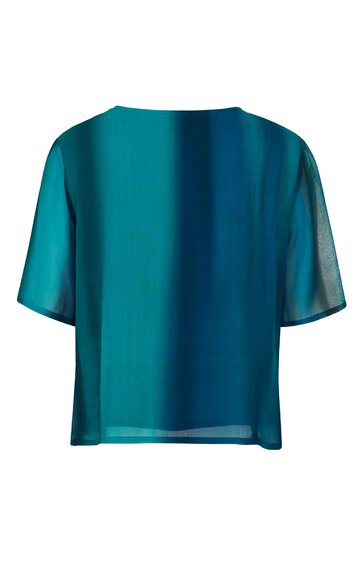 Damenbluse in petrolblau, einfarbig, kurze Ärmel, Rundhalsausschnitt, locker geschnitten