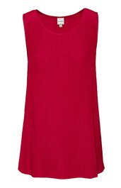 Rotes ärmelloses Kleid, rundhals, schmal geschnitten, knielang, ohne Muster, glatte Oberfläche