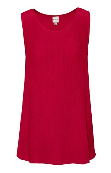 Rotes ärmelloses Kleid, rundhals, schmal geschnitten, knielang, ohne Muster, glatte Oberfläche