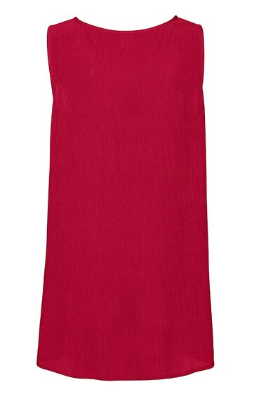 Rotes ärmelloses Kleid ohne Muster, rundhals, gerade geschnitten, knielang, schlichtes Design