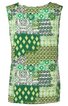 Ärmelloses Oberteil in Grüntönen, Patchworkmuster mit Rauten, Kreisen und floralen Motiven, Rundhalsausschnitt, gerade geschnitten