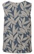 Ärmelloses Oberteil in blau mit großem beige-weißem Blättermuster, rundem Halsausschnitt, lockere Passform