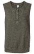 Ärmelloses Oberteil in olivgrün, strukturierter Stoff, Rundhalsausschnitt, kurze Knopfleiste mit drei Knöpfen, gerade geschnitten