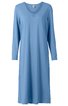 Blaues Nachthemd, einfarbig, rundhalsausschnitt mit kleinem Ringdetail, lange Ärmel, knielang, gerade geschnitten