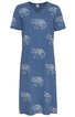 Hellblaues Midikleid mit kurzen Ärmeln, V-Ausschnitt, lockere Form, bedruckt mit weißen Elefantenmustern, gerade geschnitten