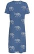 Blaues Midikleid mit weißen Elefanten als Muster, kurzärmelig, gerader Schnitt, Rundhalsausschnitt