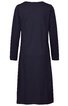 Dunkelblaues, knielanges Kleid mit langen Ärmeln, rundem Ausschnitt, schlicht, gerade geschnitten