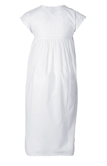 Weißes Nachthemd ohne Muster, kurzärmlig, rundhalsausschnitt, geraffter Einsatz unter der Brust, lang geschnitten