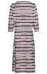 Knielanges Kleid mit 3/4-Ärmeln, horizontal gestreift in Weiß, Dunkelblau, Hellgrau und Rot, rundem Ausschnitt, gerade geschnitten
