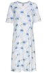 Weißes Nachthemd mit hellblauem und gelbem Blumenmuster, V-Ausschnitt, halblange Ärmel, knielang, lockere Form
