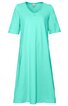 Türkisfarbenes kurzärmliges Kleid ohne Muster, V-Ausschnitt, locker geschnitten, knielang, schlichtes Design