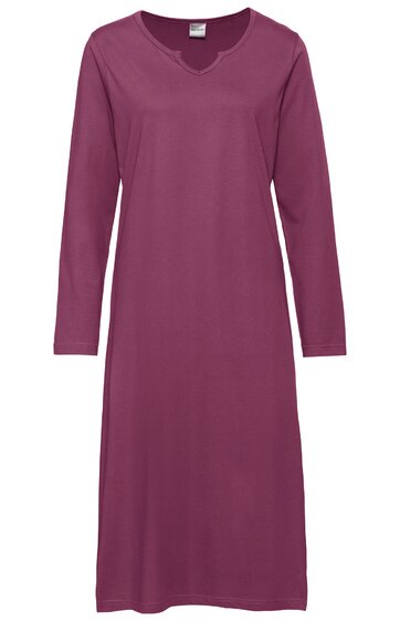 Langärmliges Nachthemd in mauve mit V-Ausschnitt, knielang, gerade geschnitten