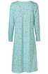 Hellblaues Nachthemd mit dunklen kleinen Blumendrucken, langärmlig, knielang, rundem Halsausschnitt, lockere Passform