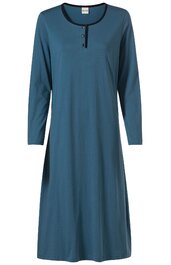Damenkleid blau, einfarbig, Rundhalsausschnitt mit Knopfleiste, lange Ärmel, gerade geschnitten