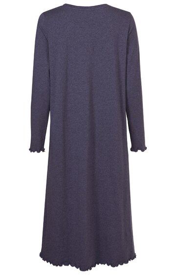 Dunkelgraues Nachthemd ohne Muster, lange Ärmel, Rundhalsausschnitt, gerade geschnitten, mit gewelltem Saum an Ärmeln und unterem Rand