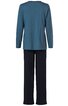 Zweiteiliges Schlafanzug-Set, oberteil in petrolblau, langärmelig, rundhalsausschnitt, gerade geschnitten, hose in schwarz, lang, gerade geschnitten