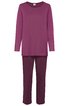 Lila Pyjama Set, langärmliges Oberteil mit Rundhalsausschnitt, gerade geschnitten, lange Hose mit geradem Bein, einfarbig