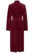 Dunkelroter Bademantel, einfarbig, langer Schnitt, langer Ärmel, Stehkragen, Taillengürtel, Rückansicht
