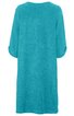 Türkisfarbenes Midikleid ohne Muster, schlichte gerade Form, halblange Ärmel mit Aufschlag, Rundhalsausschnitt, ohne sichtbare Verschlüsse oder Verzierungen