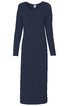 Langärmliges, marineblaues Kleid, einfarbig, rundhalsausschnitt, knöchellang, gerade geschnitten