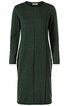 Dunkelgrünes, langärmliges Midikleid, rundhalsausschnitt, gerade geschnitten, mit vertikalen Nähten auf Vorderseite, knielang