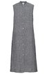 Ärmelloses, knielanges Kleid in Hellgrau mit feiner Struktur, durchgehende Knopfleiste vorne, Stehkragen, gerade geschnitten