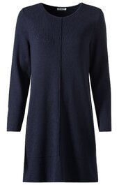 Dunkelblaues Langarmkleid ohne Muster, rundhalsausschnitt, gerade geschnitten, mittellang