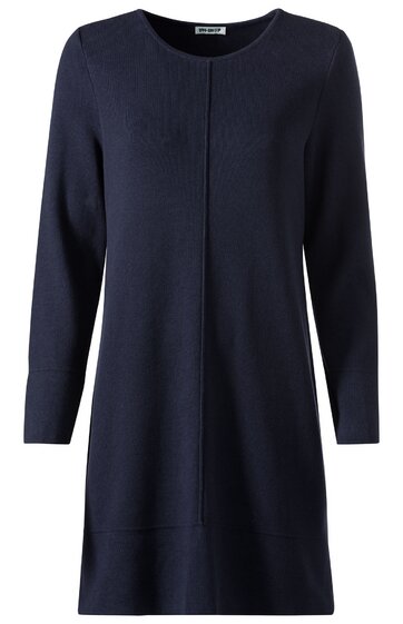 Dunkelblaues Langarmkleid ohne Muster, rundhalsausschnitt, gerade geschnitten, mittellang
