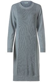 Grau meliertes Longsweatshirtkleid mit geradem Schnitt, Rundhalsausschnitt, langen Ärmeln, seitlichen Nähten, Bündchen am Saum und an den Ärmeln