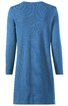 Blaues Langarmkleid, einfarbig, rundhalsausschnitt, knielang, gerade geschnitten, ohne Muster oder sichtbare Details, Rückansicht