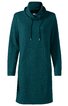 Dunkelgrünes Sweatshirtkleid mit langen Ärmeln, Stehkragen mit Tunnelzug und Kordeln, gerade geschnitten, ohne Muster