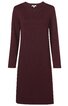 Dunkelrotes, einfarbiges, langärmliges Kleid mit rundem Ausschnitt, knielang, gerade geschnitten