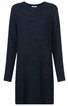 Dunkelblaues Langarmkleid mit Rundhalsausschnitt, geripptes Muster, knielang, gerade geschnitten