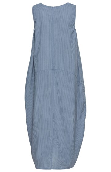 Ärmelloses langes Kleid in hellblau ohne Muster, locker geschnitten mit Rundhalsausschnitt, Rückenansicht ohne sichtbare Verschlüsse oder Verzierungen