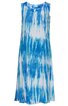 Ärmelloses midikleid in blau-weißem Batikmuster, rundhalsausschnitt, gerade geschnitten, fließender Stoff