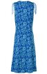 Blaues ärmelloses Kleid mit weißem floralen Muster, schmale Träger zum Binden, langer, ausgestellter Schnitt