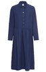 Dunkelblaues, knielanges Hemdkleid ohne Muster, Langarm, durchgeknöpft, klassischer Kragen, leicht taillierte Form