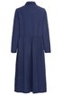 Dunkelblauer Mantel, einfarbig, langer Schnitt, Kragen, lange Ärmel, Rückenansicht, lockere Passform