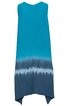 Ärmelloses Kleid in Türkis mit dunkelblauem Batik-Verlauf, Rundhalsausschnitt, locker fallende Form, asymmetrischer Saum, ohne sichtbare Verschlüsse