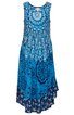 Ärmelloses Midikleid in Türkis mit blauem Paisleymuster, Rundhalsausschnitt, asymmetrischer Saum, lockere Passform