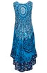 Ärmelloses Kleid in Blau mit Türkis, Mandala-Muster, rundem Halsausschnitt, asymmetrischem Saum, locker fallend