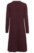 Langärmliges, knieumspielendes Kleid in dunklem Burgundrot, schlicht ohne Muster, gerade geschnitten, Rückansicht ohne sichtbare Verschlüsse oder Verzierungen