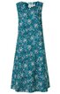 Ärmelloses Kleid in petrolblau mit weißem Blumenmuster, Rundhalsausschnitt, knielang, gerade geschnitten