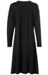 Schwarzes langärmliges Kleid ohne Muster, rundhalsausschnitt, knielang, gerade geschnitten