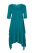 Tunika in petrolblau, einfarbig, Rundhalsausschnitt, halblange Ärmel, asymmetrischer Saum mit spitzen Enden