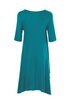 Türkises Kleid in A-Linie, halblange Ärmel, rundhalsausschnitt, knielang, schlicht ohne Muster, weich fallender Stoff